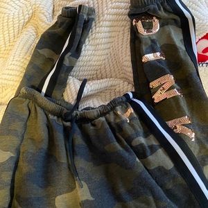 vs pink camo bling joggers